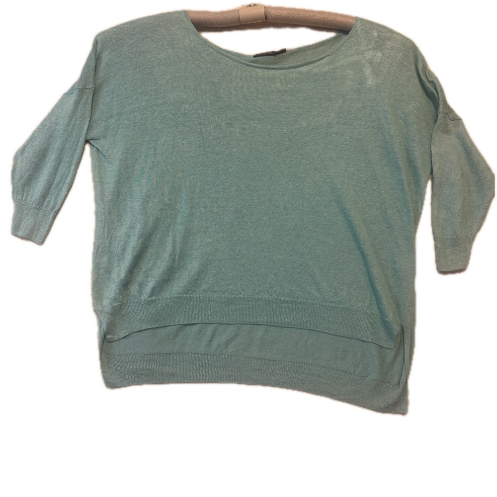 POLO RALPH LAUREN Sweater Womens Large Italian Yarn Aqua Blue High Low Hem Top